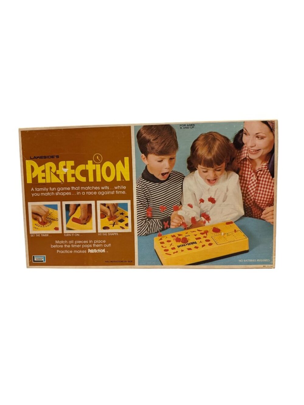Vintage Lakeside Perfection Game Yellow & Red Timer Puzzle Shapes 1973 Works